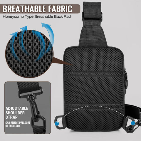 Slim EDC Sling Bag For Men Tactical Waterproof Mini Crossbody with breathable back and adjustable strap