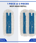 Top Shelf 24 Inch Cotton Dust Mop Kit With Heavy Duty Aluminum Handle For Dead Easy Floor Sweeping And Hardwood Dust Pick Up In Commercial Home Or Business Spaces, mop head refill in 1-piece and 2-piece options.