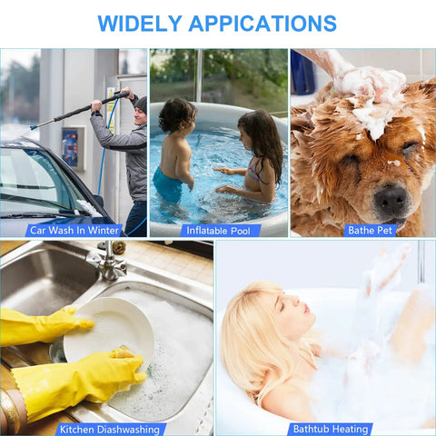 Collage of uses for 2000W Immersion Water Heater Portable Bucket Heater With LCD Thermometer And Stainless Steel Guard Submersible