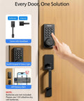 Wi-Fi Smart Door Lock With Handle Set And Keypad Deadbolt For Front Door Fingerprint Keyless Entry App Remote Control IP53 Waterproof Auto Lock Security Easy Installation, shown installed on wooden door with backlit keypad and handle.