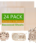 Mtalluste 24-pack basswood sheets, 12 x 12 x 1/8 in (3 mm), wood sheets for laser cutting and crafts