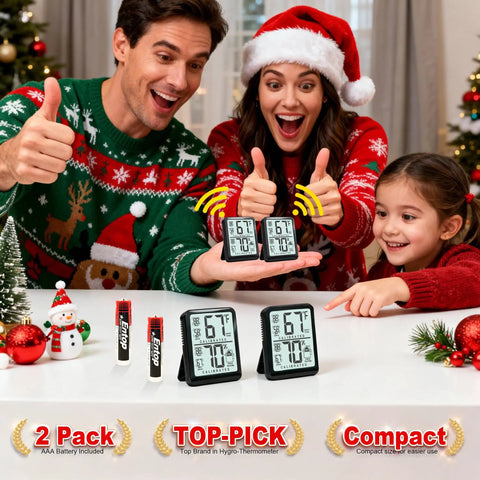 Two Pack Indoor Room Thermometer And Hygrometer With Real Time Temperature Humidity Readings Max Min Record Compact Desk Stand Smart No Fuss Home Office Nursery And Greenhouse Monitoring, two black digital units