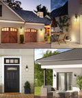 Collage of Motion Sensor Outdoor Wall Light 17 Inch Tall Black Dusk To Dawn Exterior Sconce installed on various houses