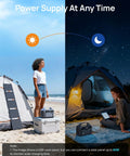 Beast 192Wh Portable Power Station With 300W Solar Generator And Solar Panel Included in beach and night camping settings.