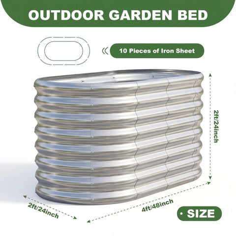Galvanized Oval Raised Garden Bed 4 By 2 By 2 Ft Outdoor Planter Boxes For Vegetables, Fruits, Flowers And Plants, Sturdy Durable, Easy Assembly