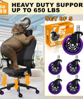 Office Chair Wheels Replacement Set Of 5 3 Inch Rubber Casters with elephant display, heavy duty, purple finish