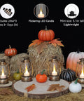 12-Pack Bronze Mini Lanterns With Remote Control, 5.1 Inch Tall Vintage Western Lanterns displayed on autumn-themed table