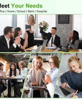 People in various settings, including an office, meeting, and casual workspace.