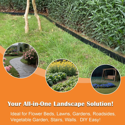 Wood Look Garden Edging Border 2.4 Inch Tall Lawn And Landscape Border For Flower Beds Tree Rings And Pathways Durable All Weather PE Material Easy To Install Low Maintenance Black shown in garden setting
