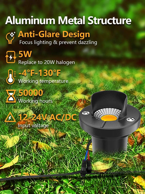 Aluminum well light with specs for Low Voltage Outdoor Inground Lights Kit 12 Pack 5W Well Lights With Transformer And Connectors 12V 24V AC DC LED