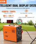 Heavy Duty Portable PCP Air Compressor Pump Crushes Four Thousand Five Hundred PSI with dual display showing pressure and temperature.