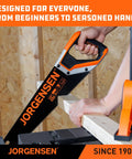 Badass 15 Inch Hand Saw With 8 Tpi Coarse Triple Ground Teeth Cuts Hardwood Fast Using Sk5 High Carbon Steel For Aggressive Ripper Action And Includes Smart Edge Guard in use on wood.