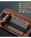 Ultimate 17-in-1 Precision Ratchet Screwdriver Set With Magnetic Bits For Electronics Repair And Home Auto Jobs That Seriously Rock., leather case with 17 chrome steel bits