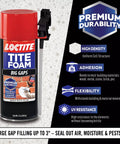 Big Gaps Spray Foam Sealant That Expands To Fill And Insulate Up To Three Inches, 12 Fl Oz Can, shown with usage benefits.