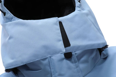 Close-up of denim blue hood on Women's Waterproof Ski Jacket With Hood, Warm Winter Coat For Snowboarding And Skiing, Windproof Snow Gear