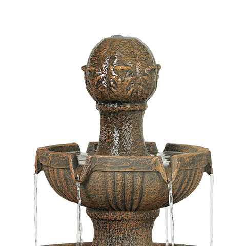 Close-up of huge 43 inch Italian style outdoor fountain with faux stone finish 3 tier waterfall floor fountain for garden patio