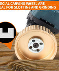 Pomsare 5-piece wood carving discs set for angle grinders, 4 in and 4-1/2 in, 5/8 in arbor; copper wheel mounted, front