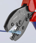 Close-up of Preciforce Crimp Lever Pliers For Insulated And Non-Insulated Ferrules, 5 Crimp Positions, 0.25-6 Mm2 in use