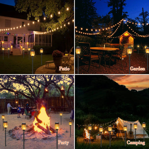 Solar Torch Lights With A Lit Flickering Flame Effect Outdoor Pathway Lights IP65 Waterproof For Garden Patio Yard Landscape Lanterns Auto On Off 10 Pack Easy Install Holiday Christmas Decor illuminating patio, garden, party campgrounds.