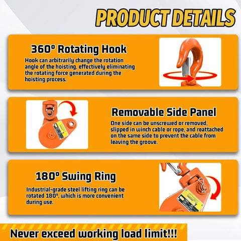 Snatch Block With Hook 2 Ton WLL For 3/8 Inch Wire Rope Heavy Duty Winch Pulley For Rollback Wrecker Car Hauler Tow Truck Accessories Light Orange Durable Construction For Tough Jobs, orange snatch block with hook and rotating ring