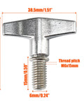 Pack of Two Drum Set Hardware Guards M6x15mm Cymbal Stand Wing Nut Screws Heavy Duty Zinc Alloy Replacement Kit, detailed view of screw dimensions.