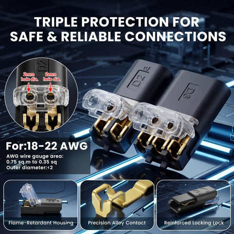 60 Pcs Quick Disconnect Wire Connectors Kit With 50 Two Pin And 10 Three Pin Plug In Connectors And Locking Buckle For LED Strip Lights Auto And Marine Projects Includes Transparent Storage Box, 18-22 AWG