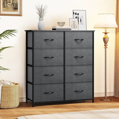 Roomy 8-Drawer Fabric Dresser For Bedroom Closet Dorm And Living Room, Tall Chest Of Drawers With Foldable Fabric Drawers