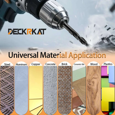 DECKRKAT 6-piece black masonry drill bit set with carbide tips, 1/4-in hex shank, storage case, front view