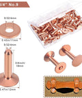 200 Pcs Copper Rivets And Burrs Washers Leather Fastener Kit with close-up of rivet dimensions and storage box