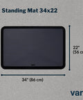 Standing Desk Anti Fatigue Mat 34X22 Inches Cushioned Non Slip Floor Pad For Home Office Kitchen Super Comfy Under Desk Support For Feet Knees Hips And Joints Black, top view with dimensions visible.