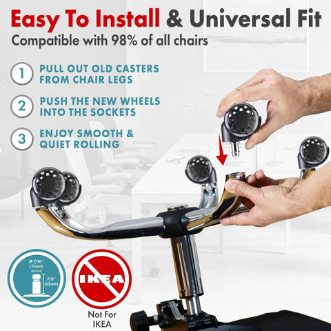 Replacement Chair Wheels Set Of 5 Dual 2 Inch Soft Casters For Hardwood Floors Vinyl Tile And All Floor Surfaces being installed
