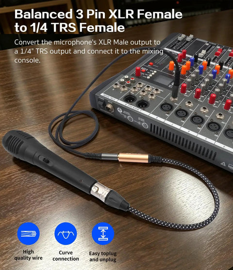 Hot 1Ft Audio Cable XLR Female To 1/4 Trs Female Jack For Mic Guitar Amp And Mixer - Durable patch cord connecting mic and mixer.