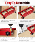 Door Hinge Jig Pro Grade Aluminum Alloy Mortiser Kit showing assembly steps and installation on a door, adjustable for hinges.