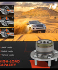 Rear Wheel Bearing And Hub Assembly 5 Lug Direct Fit For Ford Transit Connect 2010 2011 2012 2013 Rear Driver Or Passenger Side 4 Point 3 Inch Bolt Circle No ABS illustration with desert background and load details.