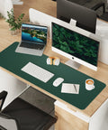 Beefy Dual Sided Cork And PU Leather Desk Pad 47 Inch By 17 Inch Waterproof Non Slip Office And Gaming Desk Mat Dark Green on desk