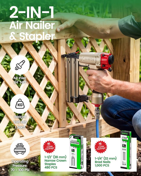 No Sweat 18 Gauge Two In One Pneumatic Nail Gun And Staple Gun Combo Delivering Knockout Drive For Stress Free Diy Builds And Trim Work With All The Fasteners You Actually Need