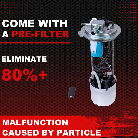 Fuel Pump Assembly With Sending Unit For 2010 2013 Chevy Silverado 1500 And GMC Sierra 1500 V8 4.8L 5.3L 6.2L Flex Fuel Replaces E4005M FG1057 19257093 No Pressure Regulator Included with pre-filter shown.