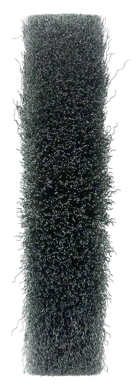 10 Inch Wide Face Crimped Wire Wheel With.0118 Inch Steel Fill, 2 Inch Arbor, showing steel bristles for cleaning and deburring.
