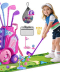 Child playing with Toddler Golf Set For Kids Ages 2 To 5 With 4 Plastic Clubs, 8 Soft Balls, Putting Mat, Scoreboard, Golf Cart Toy