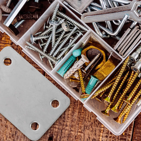 Stainless Steel Flat Straight Mending Plates Set Of 12 Pieces For Wooden Furniture Repair with assorted screws in a box