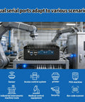 Heavy Duty Fanless Mini PC With N150 CPU, dual serial ports, compact design for industrial applications and networking.