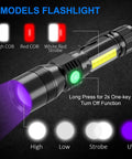 Rechargeable UV Flashlight 1200 Lumens 3 In 1 Black Light Beast Mode 7 Modes Zoomable IPX6 Waterproof displaying mode options