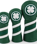 Leather Golf Head Covers Set For Driver, 3 Wood Head Cover, And Hybrid Rescue UT, 1pc Or 3pc Set, green with clover emblem
