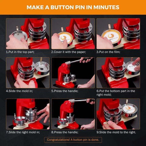 Step-by-step guide using DIY 58mm Button Maker Machine Kit With 1000 Button Blanks And Circle Cutter Included For Custom Badges And Pins.