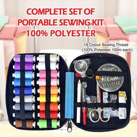 Portable Sewing Kit With Case For Home Travel And Emergency Repairs 18 Spools Thread Scissors Needles in Electric Blue Case