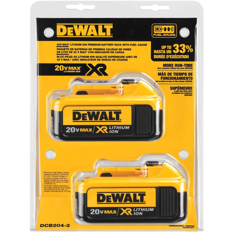 Professional 20V Max Xr Cordless Power Tool Batteries 4 Amp Hour 2 Pack Featuring Led Charge Display With Durable Housing in packaging.