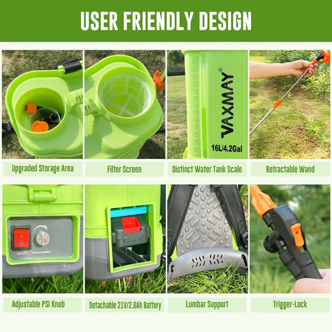 4 Gallon Battery Powered Backpack Sprayer For The Yard With 100 PSI Electric Garden Sprayer That Plays Nice With Makita 18V Batteries, Telescopic Wand, Five Nozzles, Includes 2.6Ah Battery And Charger For Easy Yard Spraying