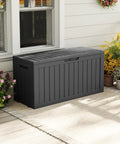 85 Gallon Outdoor Storage Box Resin Deck Box Waterproof UV Resistant With Reinforced Stability For Patio Garden And Poolside Striped Black Built To Last Storage For Cushions Toys And Tools