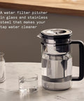 Glass Water Filter Pitcher With Stainless Steel Refillable Filter System No Plastic Waste Includes Granules 2.8L Jug