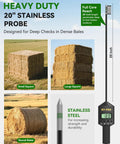 Hardcore Hay Moisture Meter With 20 Inch Reinforced Probe, Digital Temperature Readout For Alfalfa And Bales, Pro Grade Carry Bag Included, Works On Square And Round Hay Bales, Keeps Your Harvest Fresh And Storage Safe. 20-inch stainless steel probe for small square, large square, and round bales